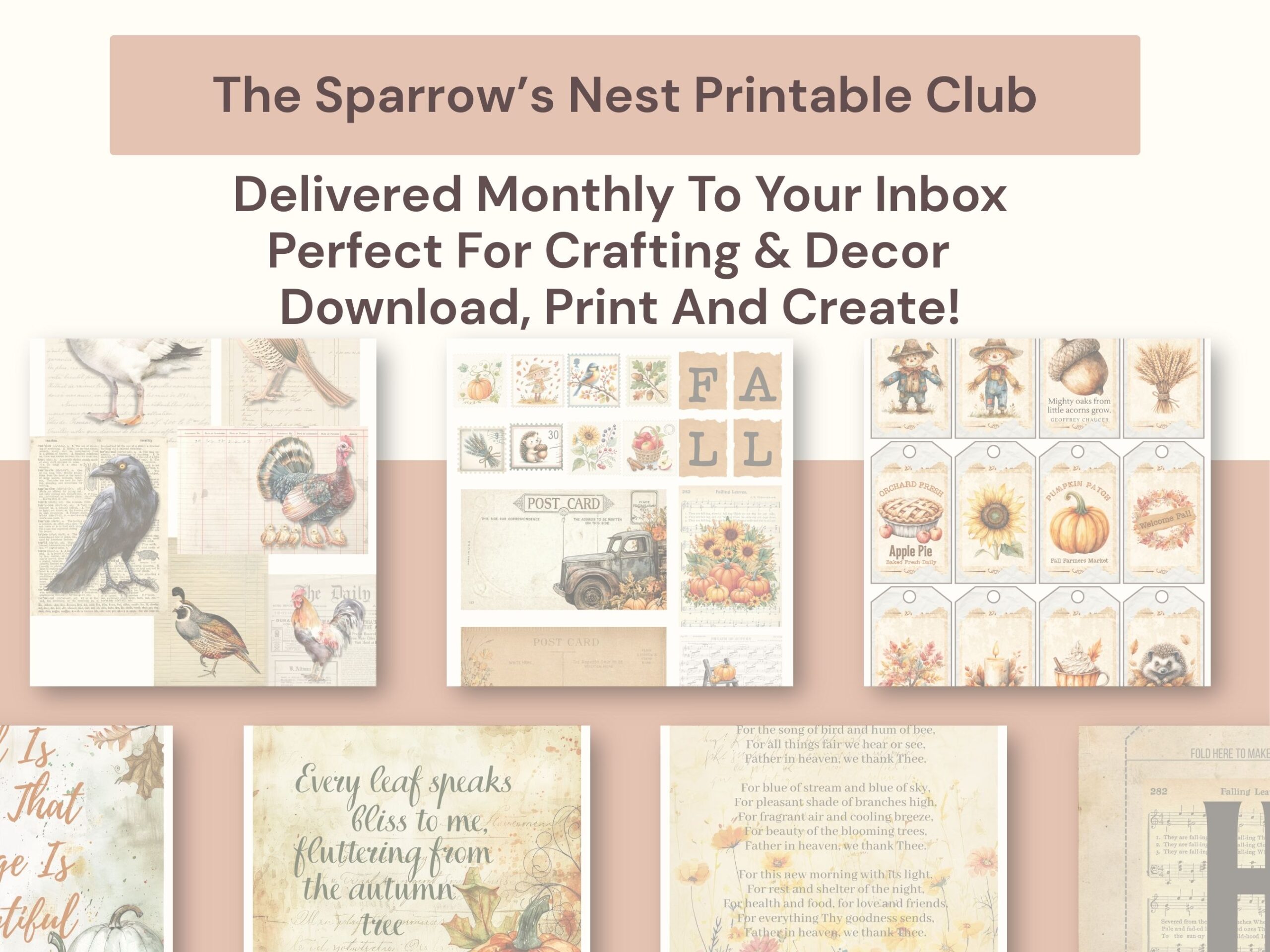 Thank you for signing up for the Sparrow's Nest Printable Club Reserved Spot - in the subscription you'll get 5 printable bundles each month.