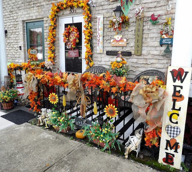 porch decorated for fall