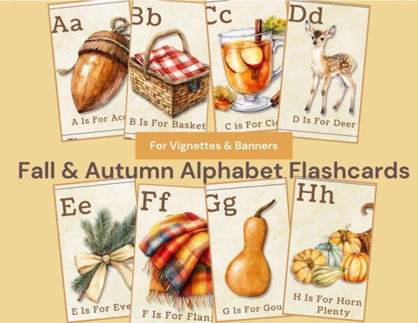 Download your set of printable fall and autumn alphabet cards with beautiful vintage images of items from A - Z. Use in vignettes, gift tags and more.