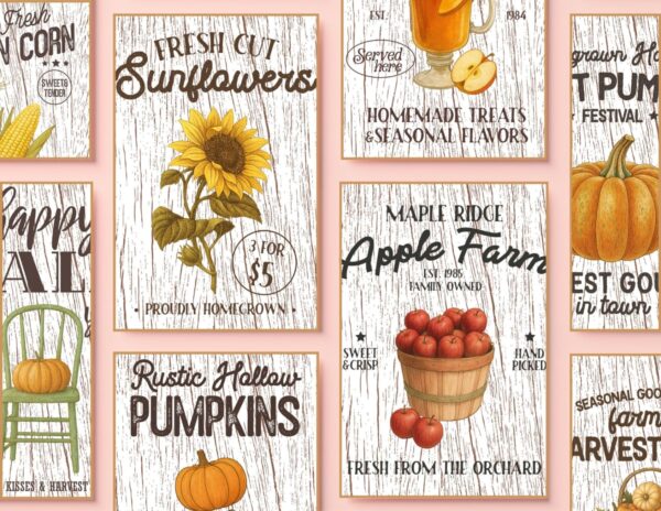 Vintage Fall Produce Stand Signs Printable Set