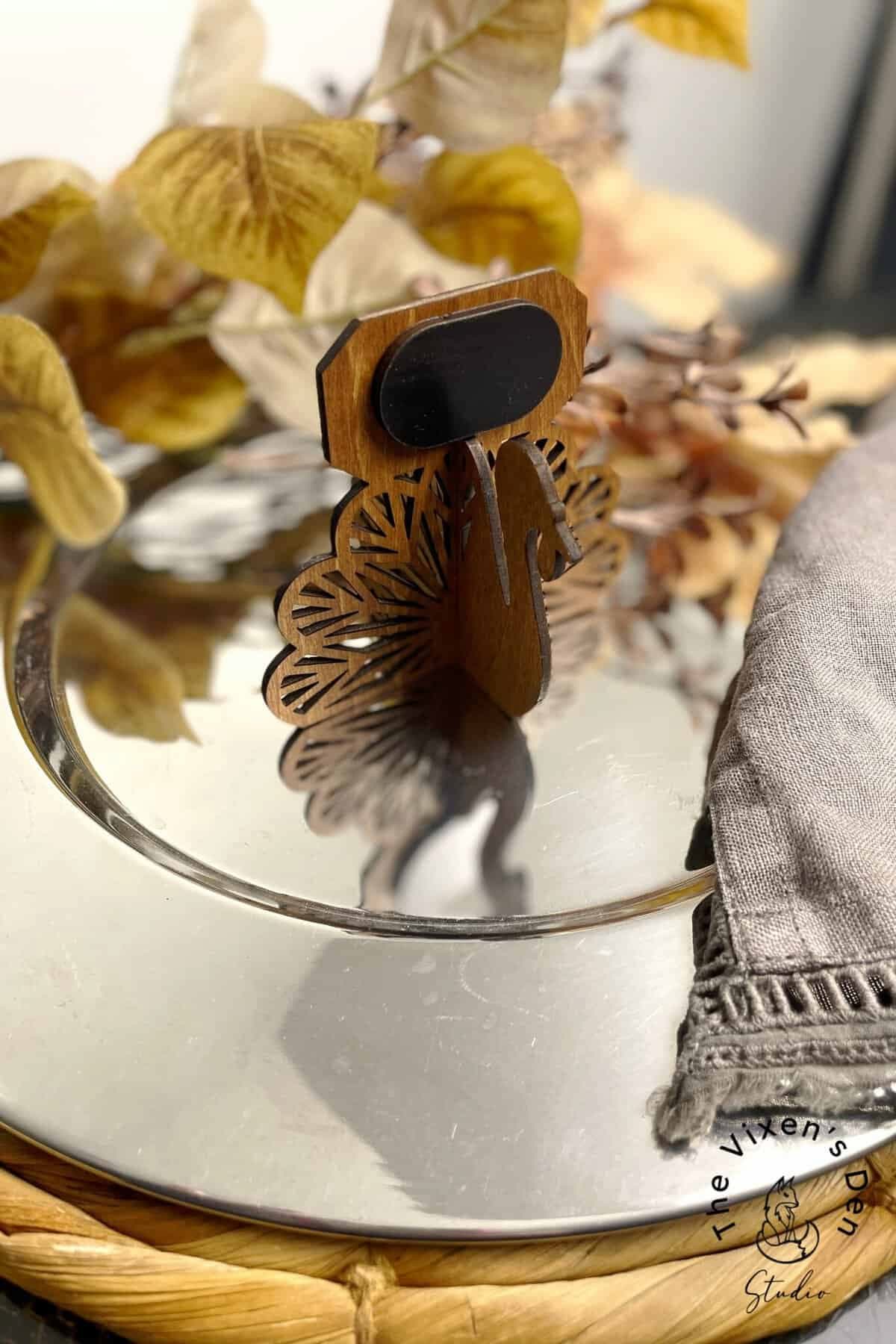 wood turkey place card