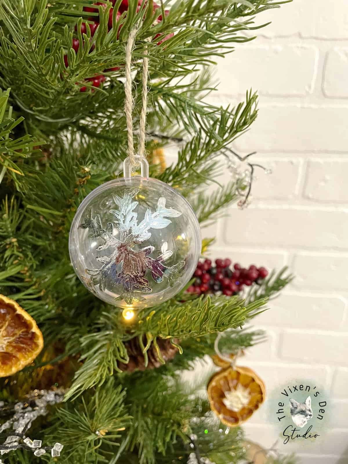 Clear ornament on tree