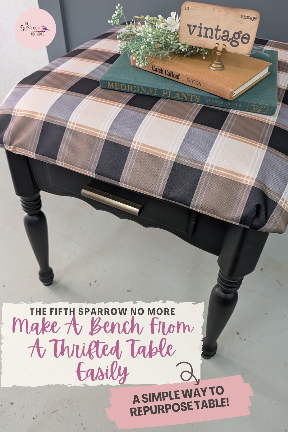 This post shares how to easily make a bench from a thrifted table, great project for a small space for extra seating, an entryway or bedroom.