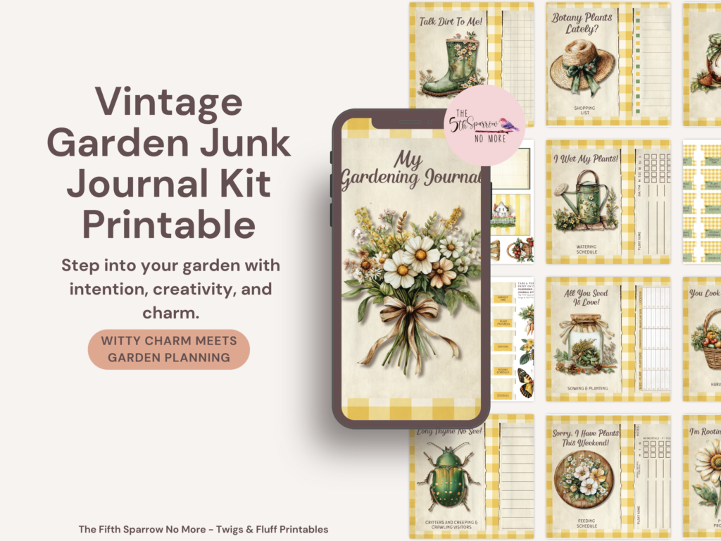 This Vintage Garden Junk Journal Kit is a printable set designed to help you plan, track, and enjoy your garden—while surrounding yourself with beautiful, vintage-inspired artwork.