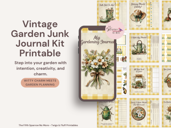 This Vintage Garden Junk Journal Kit is a printable set designed to help you plan, track, and enjoy your garden—while surrounding yourself with beautiful, vintage-inspired artwork.
