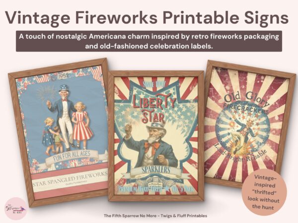 vintage fireworks printable wall art americana decor