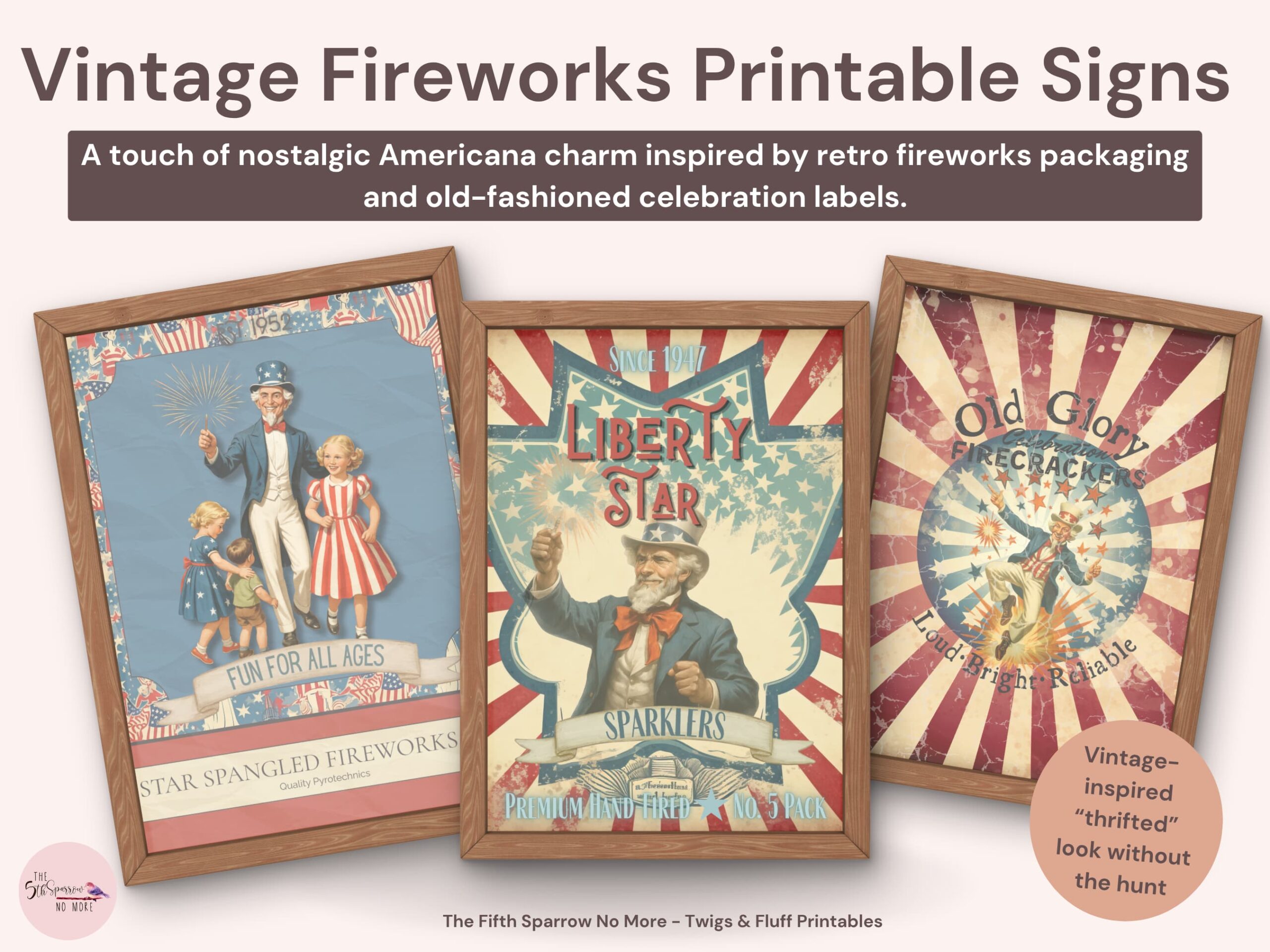 vintage fireworks printable wall art americana decor