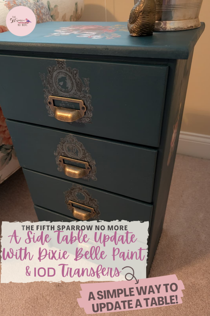 This is a simple beautiful side table update with paint and transfers that took this night stand from discarded to pretty and functional.